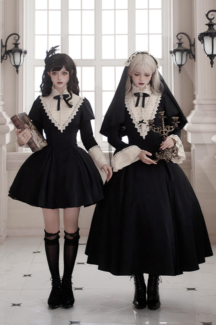 Black Gothic Short Sleeve Ruffled Nun Lolita Dress