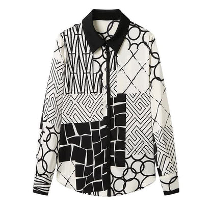 Graphic Print Lapel Shirt Workwear