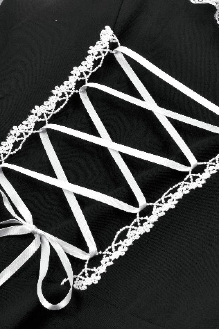 Black/White Faux Two-Piece Doll Collar Long Sleeves Lace-Up Women's Lolita Gothic Graduation Dress