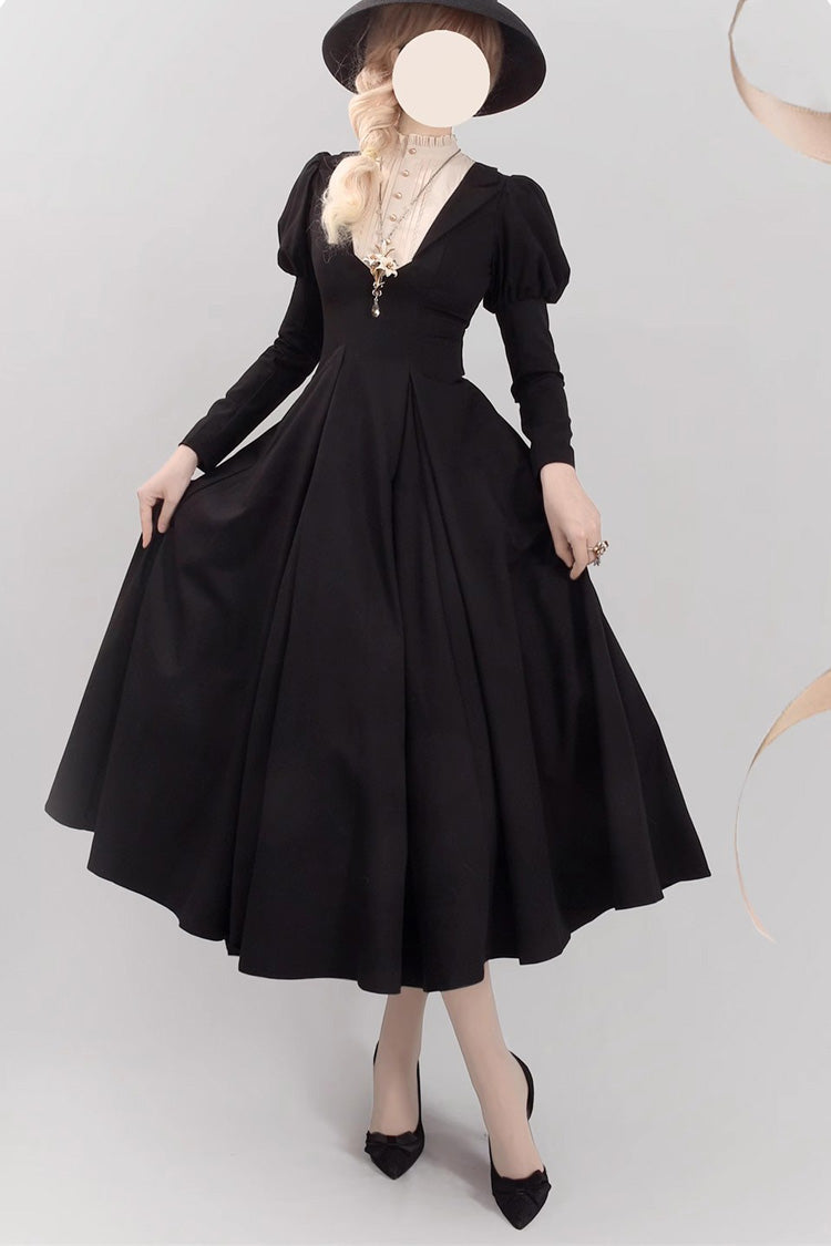 Black Nun Long Puff Sleeve High Waist Gothic Plus Size Dress