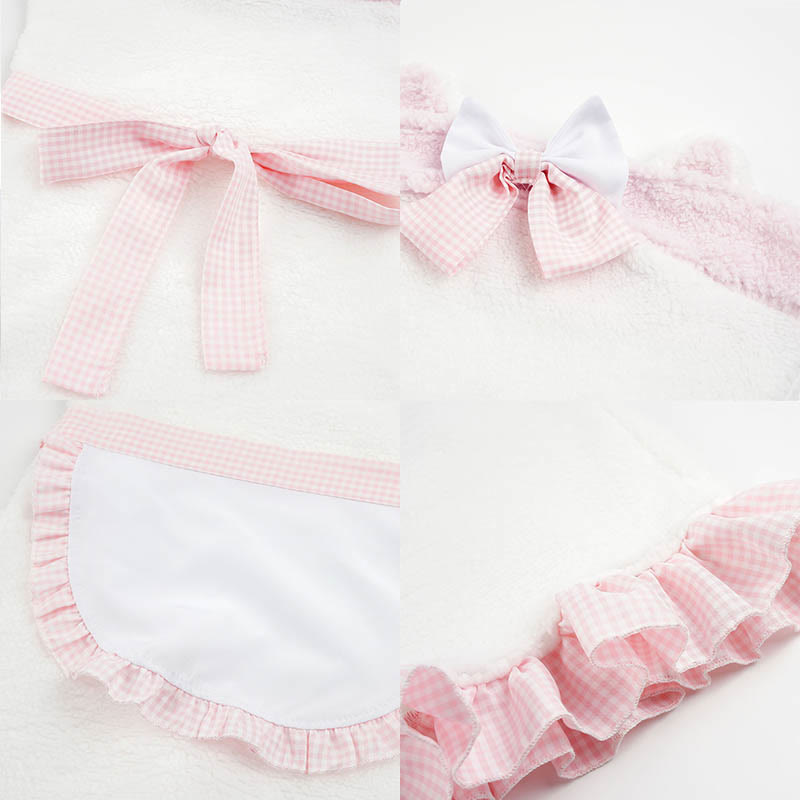 Pink Bow Knot Fuzzy Maid Apron Dress Lingerie