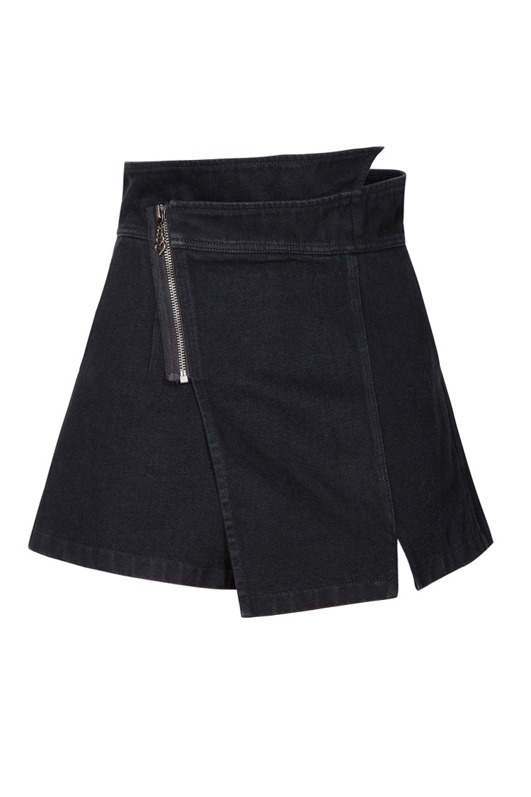 Jet Metallic Zipper High-Rise Asymmetric Punk A-Line Shorts for Women