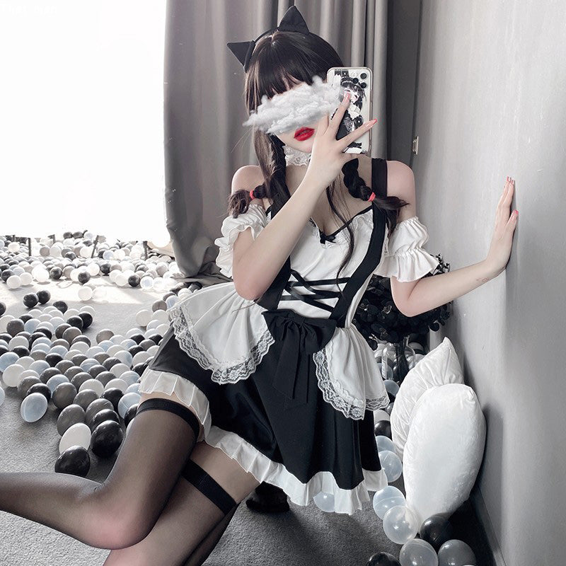 Kawaii Ruffle Maid Lingerie Dress Stockings Set