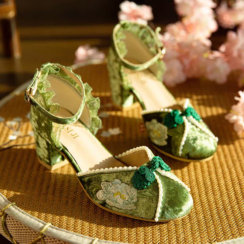 Elegant Blossom Embroidery Buckle Mary Janes Shoes