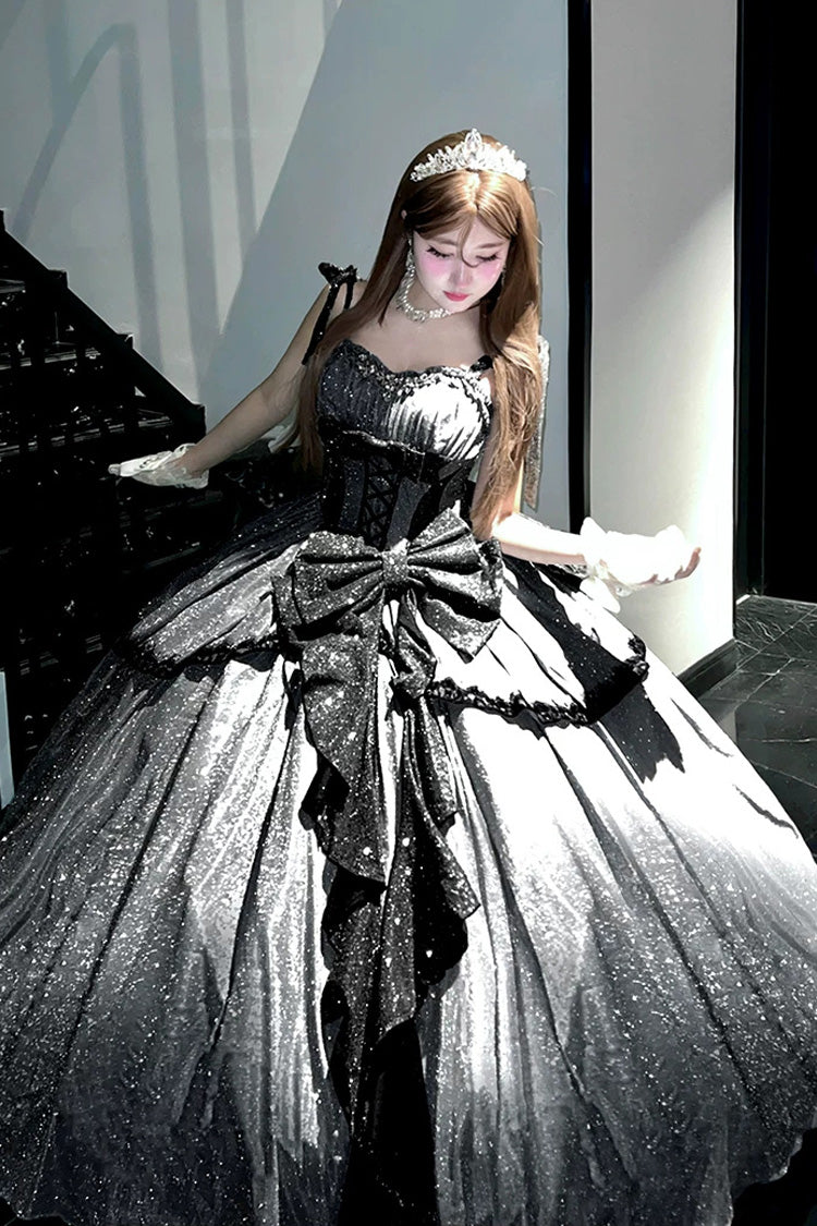 Ash Asymmetric Glitter JSK with Bow and Ruffles