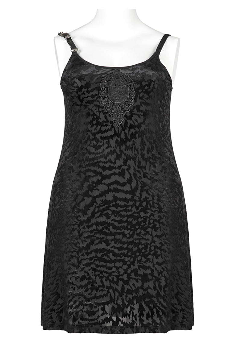 Plus Size Gothic Dress with Bat Print, Embroidery and Adjustable Straps
