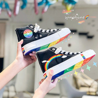 Stylish Rainbow Print High Top Canvas Shoes