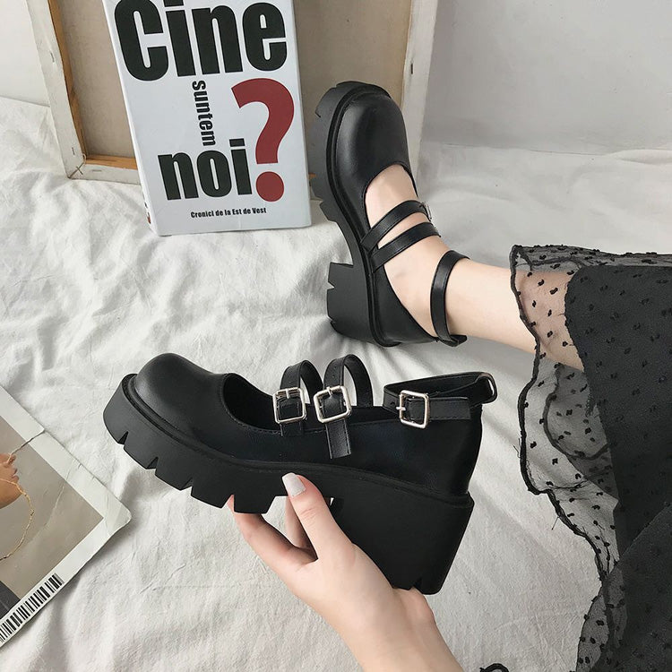 Obsidian Shiny Buckle Platform Lolita Footwear