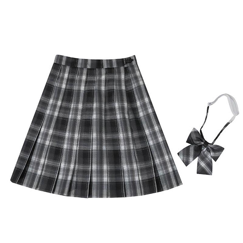 Plaid Print Pleated Skirt Bow Tie Set