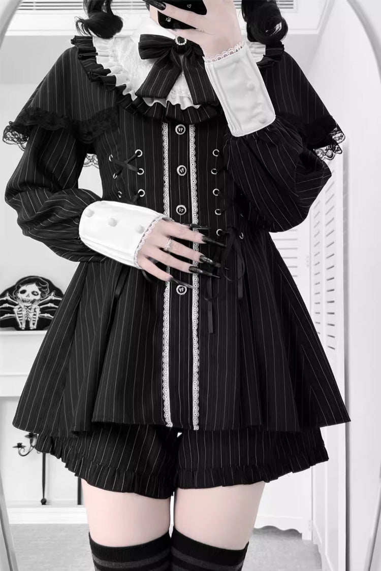 Printed Ruffled Bow Lace Sweet Jirai Kei Japanese Dress Shorts Set