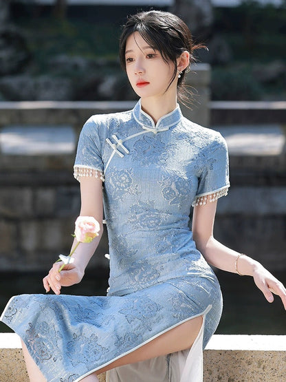 Sky Blue Cheongsam Dress