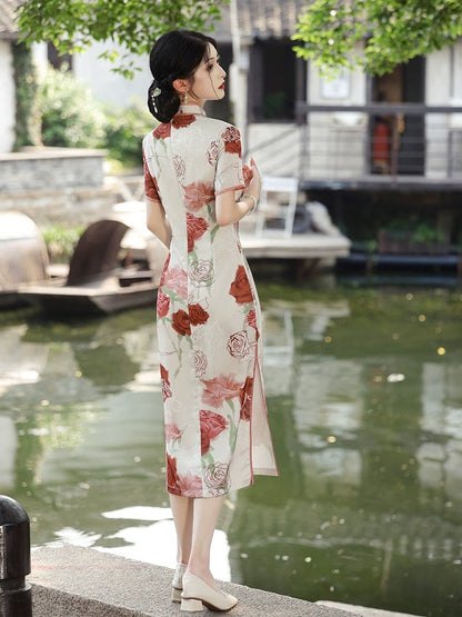 Elegant Rose Cheongsam Dress