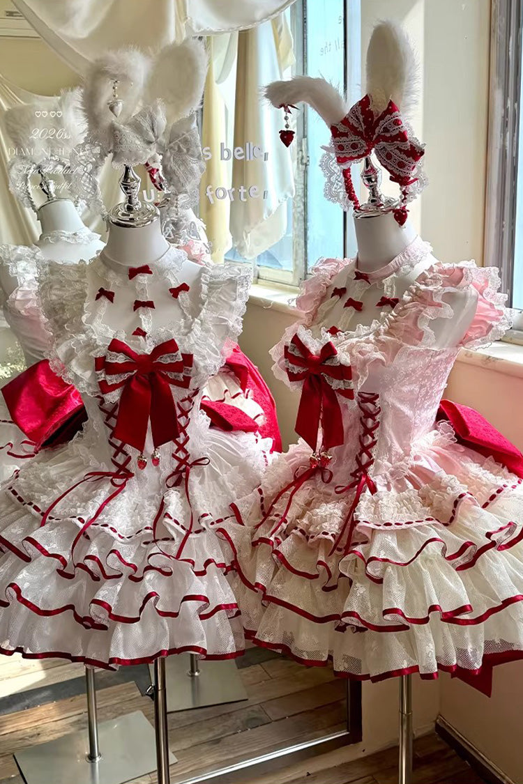 Cupid Strawberry Sleeveless Triple-Layered Ruffle Princess Ballet Sweet Lolita Dress in Two Shades