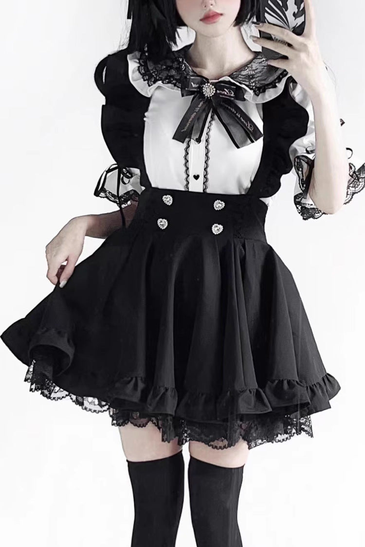 Black Lace Ruffle Jirai Kei Strap Dress - Japanese Street Style