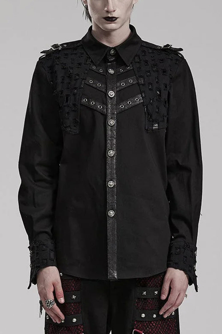 Steampunk Blouse with Stitched Holes & Cutout Design for Men
