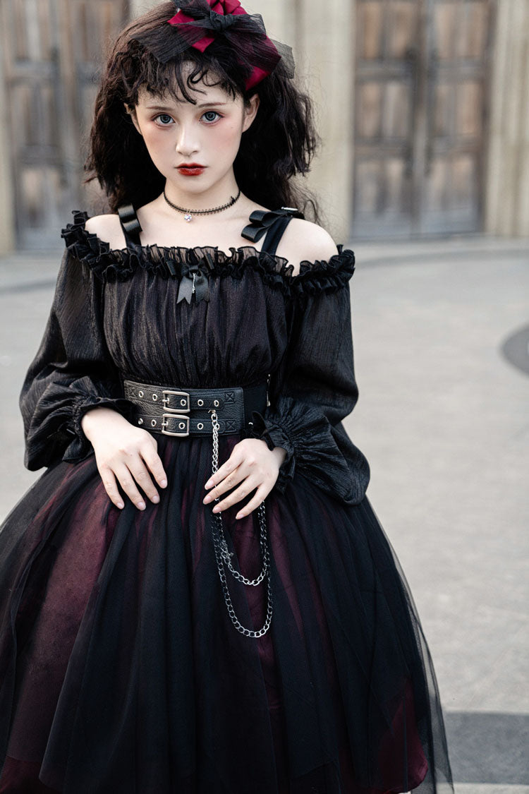 Gothic Lolita Short OP Dress with Metal Chain & Organza Trim