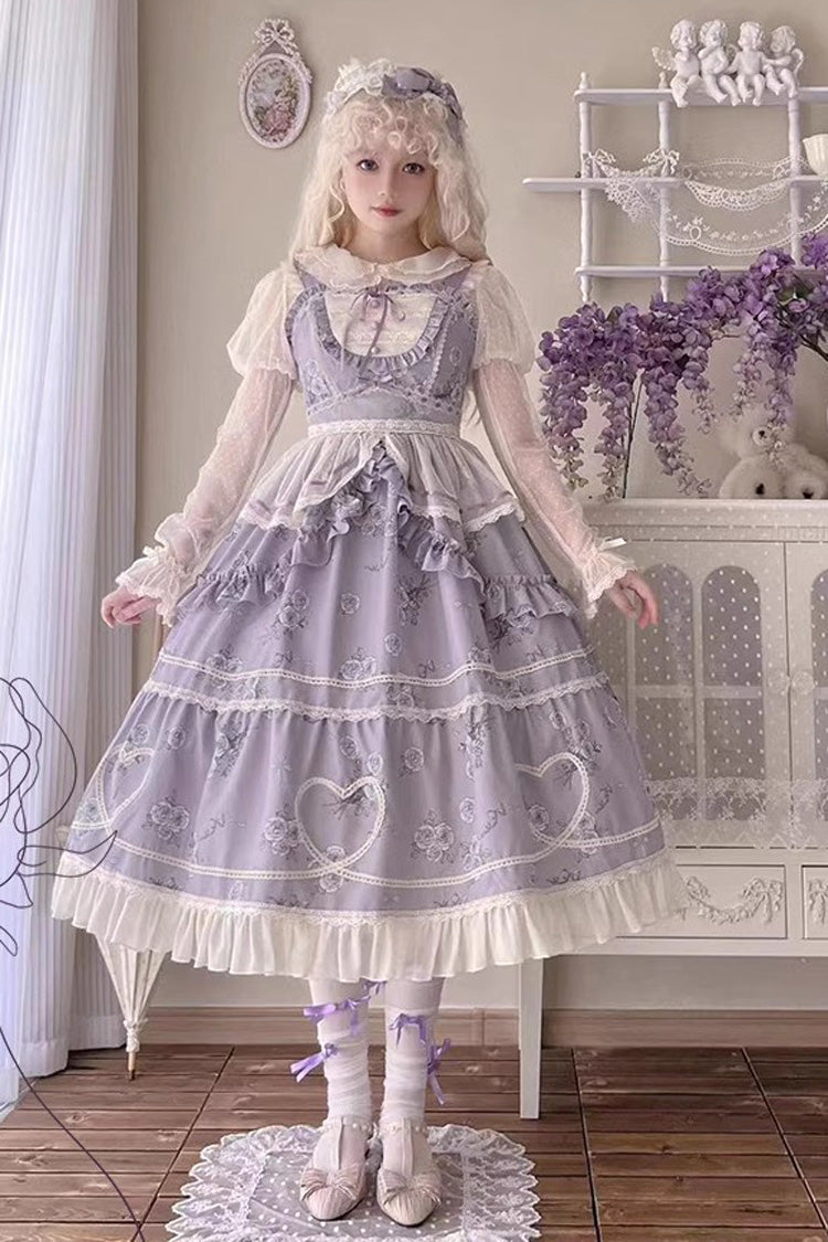 Rose Print Sweet JSK Dress with Puff Sleeves - Lolita