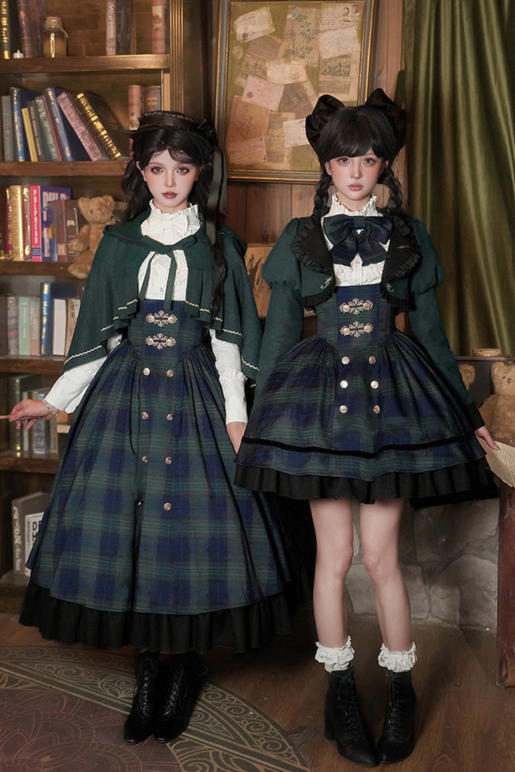 Berlin's Letter Double-Layered Plaid Ruffle Bowknot College Strap Dress