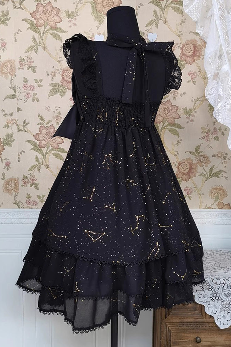 Triple-Layered Ruffle Hot Stamping Bowknot Classic Gothic Princess Lolita Jsk Dress