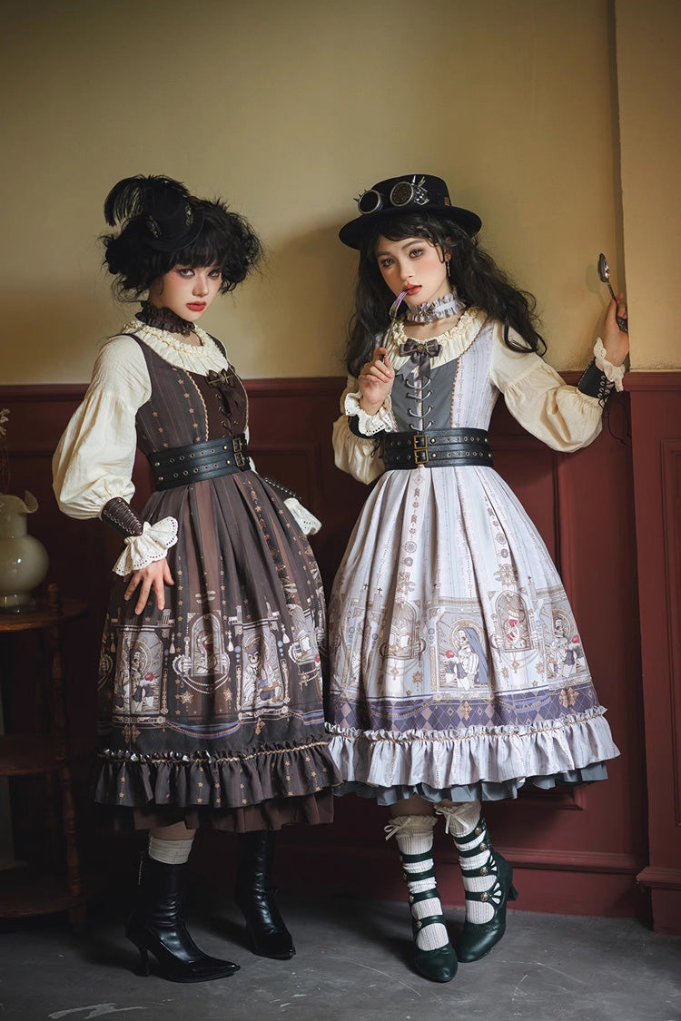 Demon Print Lantern Sleeve Dress with Ruffles - Elegant