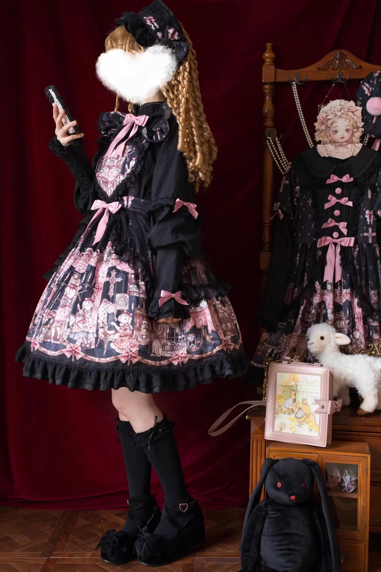 Skirt with Ruffle Bowknot and Missing Lamb Print
