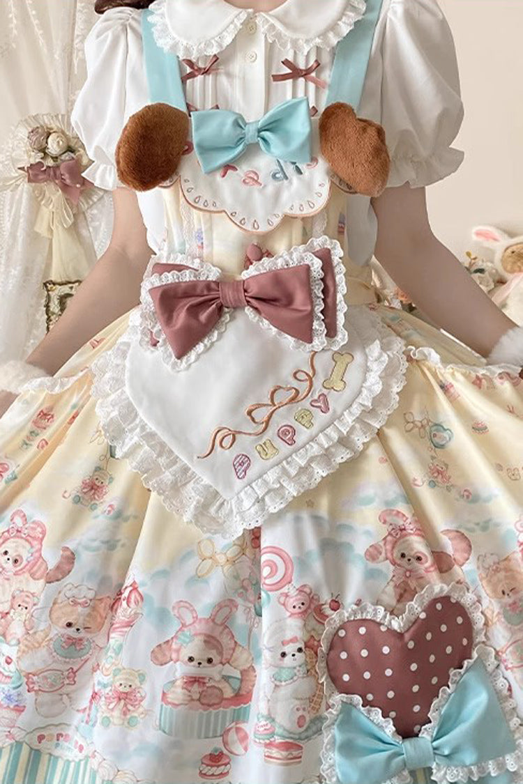 Sweet Pet Paradise Printed Ruffled Bow Vintage Strap Dress