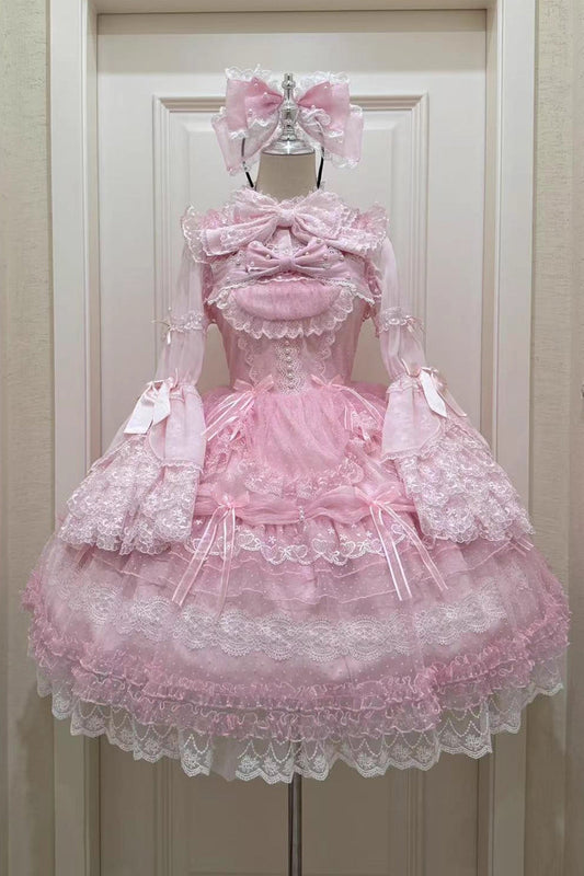 Rose Sugar Heart Knot Multi-Layered Bow Lace Lolita JSK