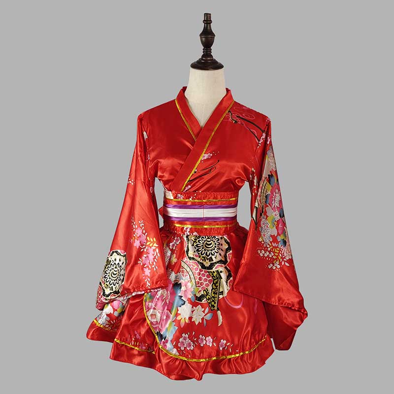 Cosplay Retro Flower Print V-neck Kimono Costume