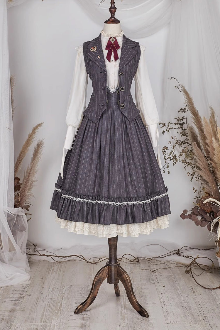 Striped Print Ruffled Elegant College Sweet Skirt - 3 Tones