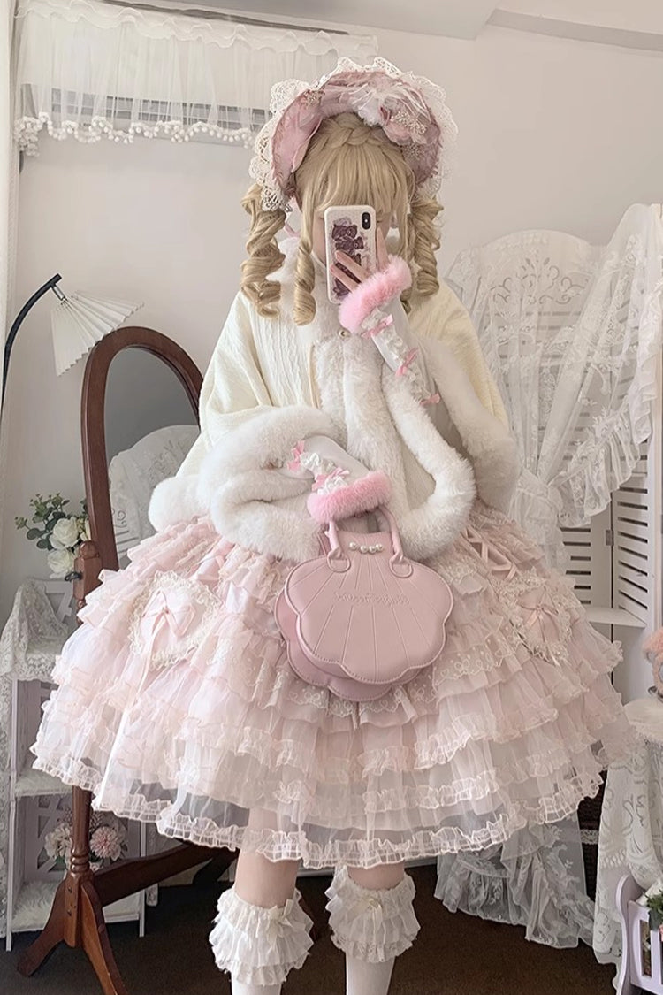 Rosy Ruffle Cascade Bow Embellished Sweetheart Lolita Jumper Dress - Sweetheart Diary