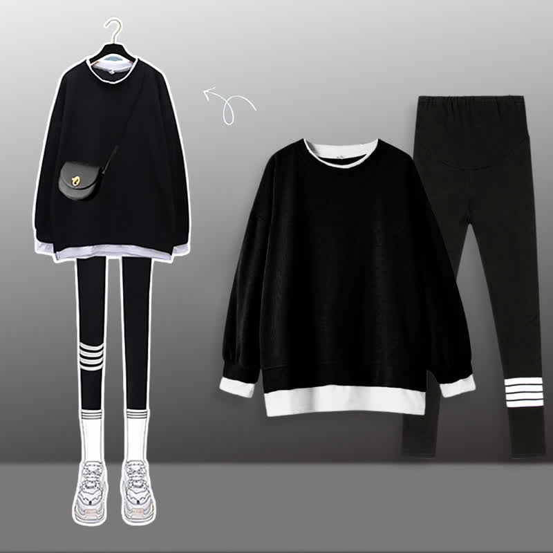 Casual Round Collar Sweatshirt Casual Leggings Set