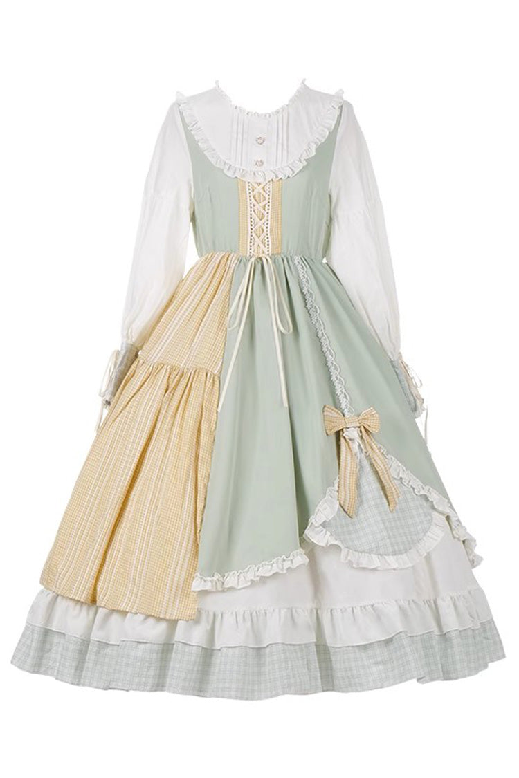 Plaid Print Ruffled Long-Sleeved Sweet Lolita Gown