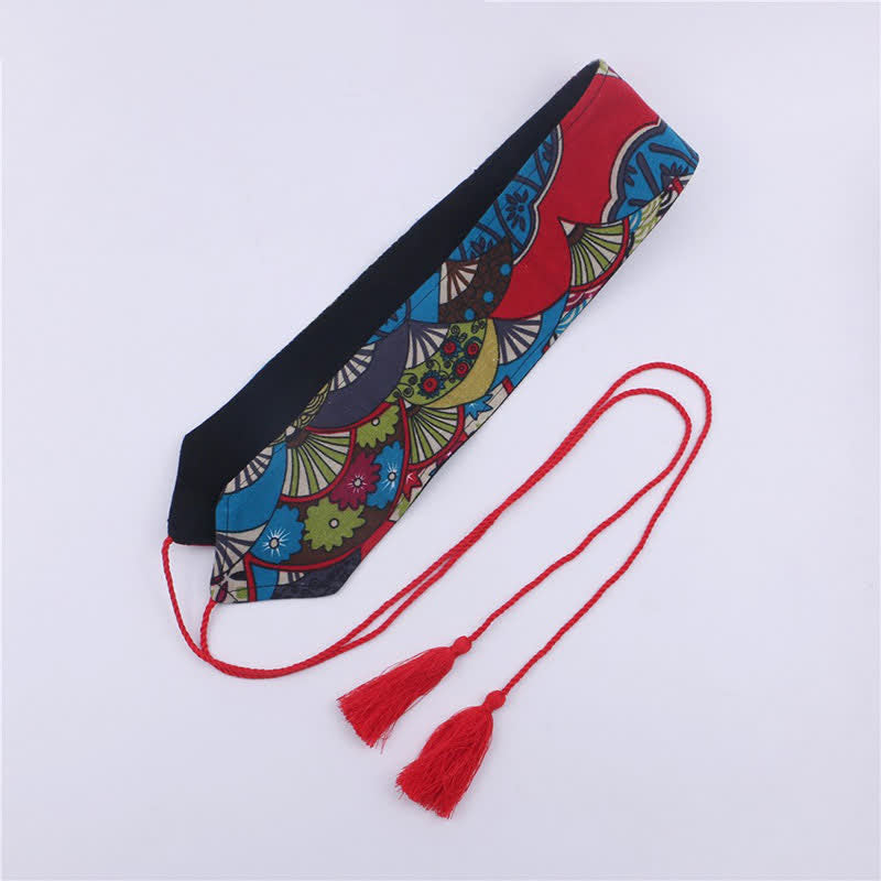 Vintage Print Tassel Lace Up Hanfu Waistband