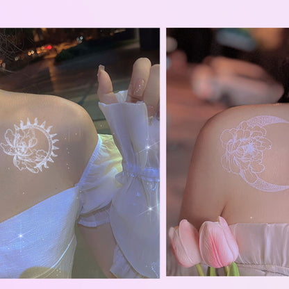 Sweet White Moon Butterfly Flower Tattoo Sticker MK Kawaii Store