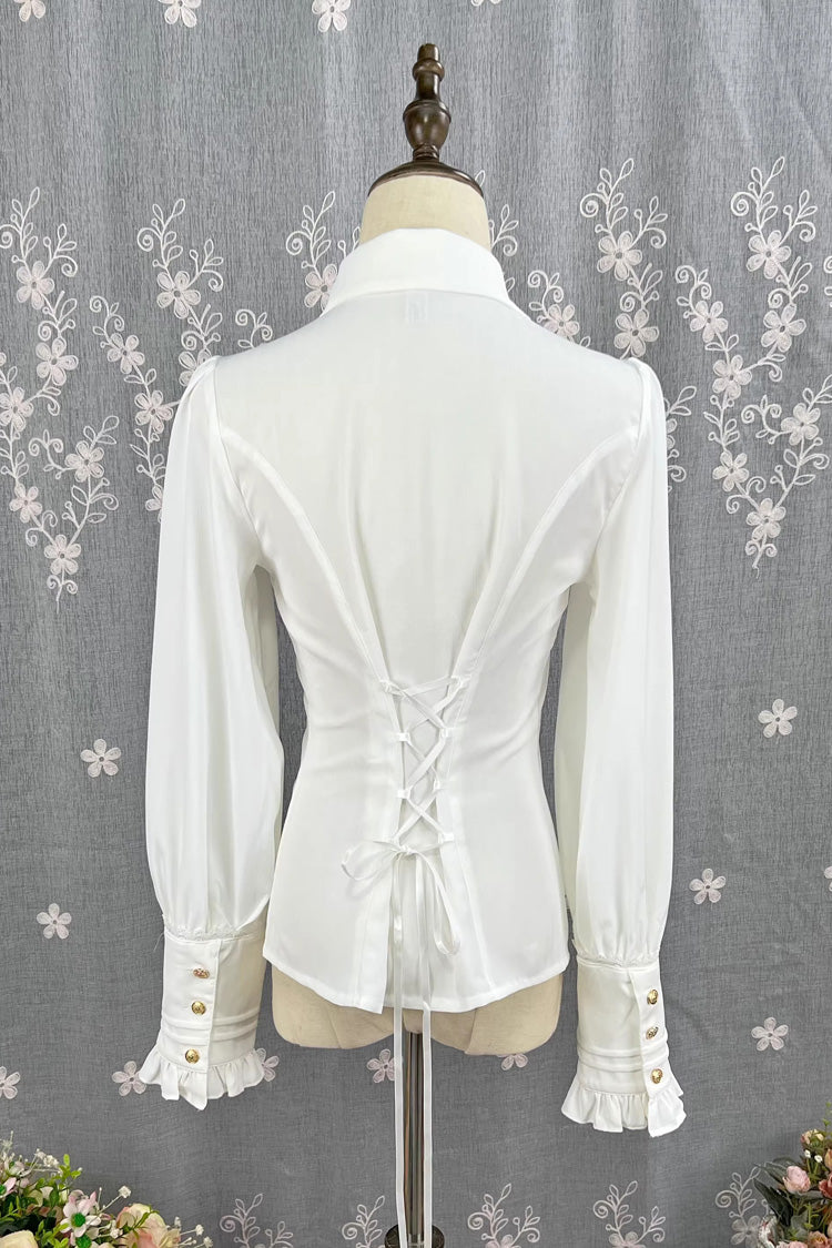 Enchanted Dreamland Lapel Collar Long Sleeve Ruffled Lace Fitted Elegant Lolita Blouse in Six Colors