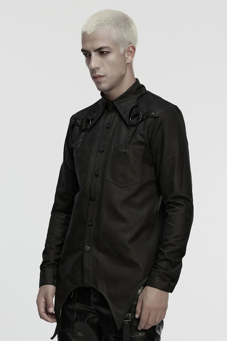 Men's Punk Blouse with Bat Collar, Long Sleeves and Irregular Hem