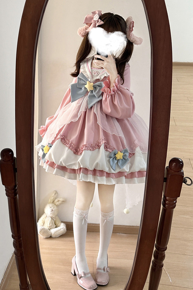 Pray Star Long Sleeve Double Ruffled Bowknot Lace Sweet Lolita Dress