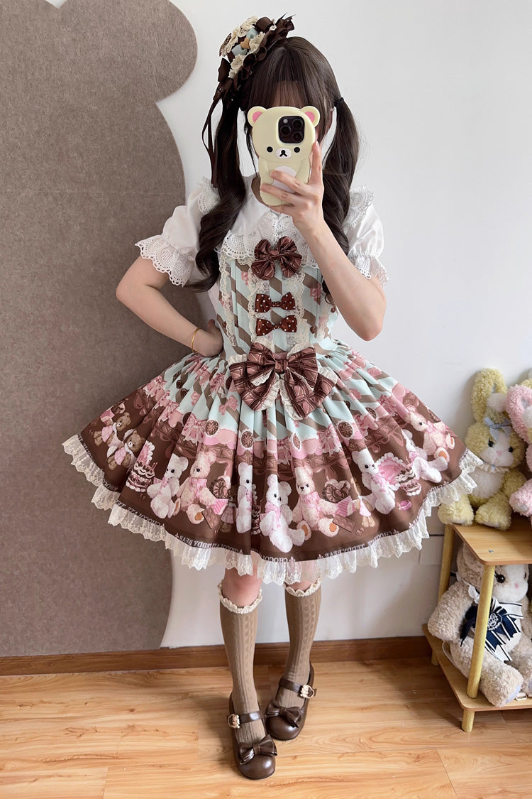 Sleeveless Lace Bow Print Strap Dress in 2 Shades - Chocolate Brownie