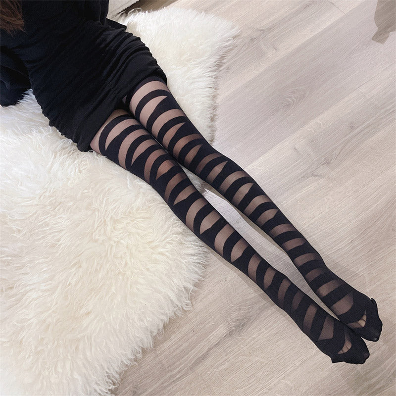 Black Chic Stripe Slik Stockings