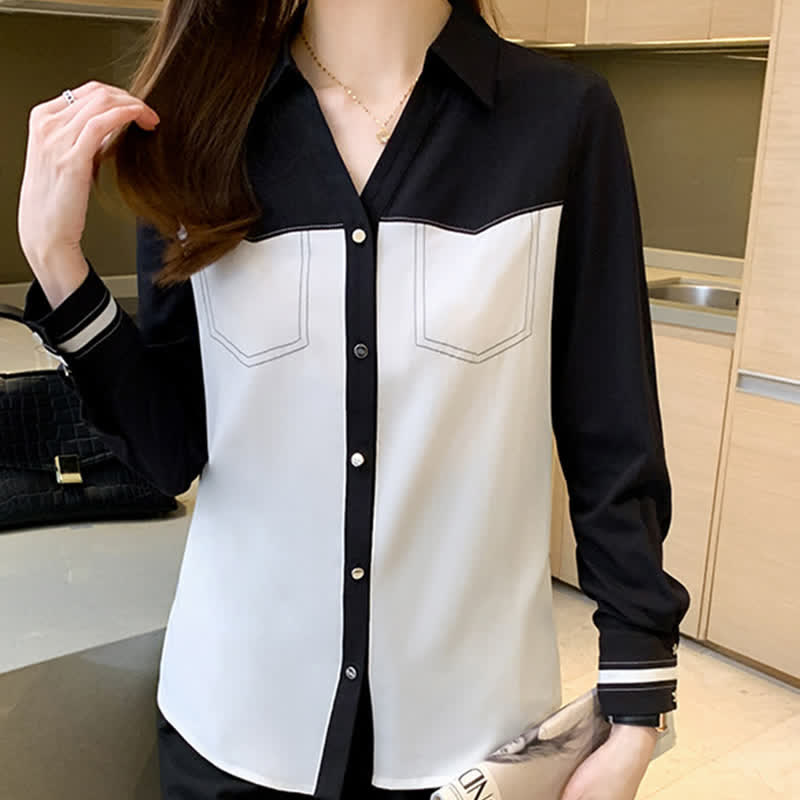 Elegant Colorblock Chiffon Shirt Workwear