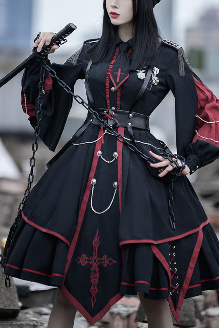 Long Sleeves Punisher Military Irregular Gothic Lolita Dress Full Set