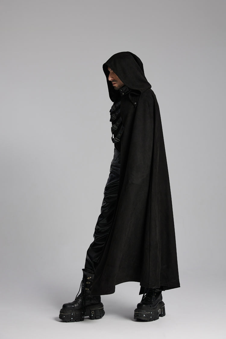 Men's Punk Cloak with Hooded Buckle-up Rivets Design