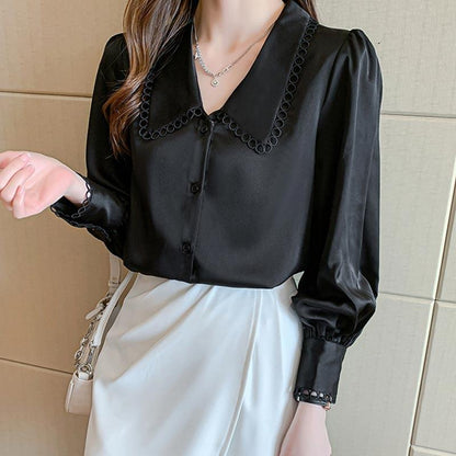 Elegant Hollow Out Lace Sleeve Shirt