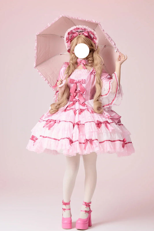 Velvet Cake Lolita Dress with Trumpet Sleeves & Lace Trim