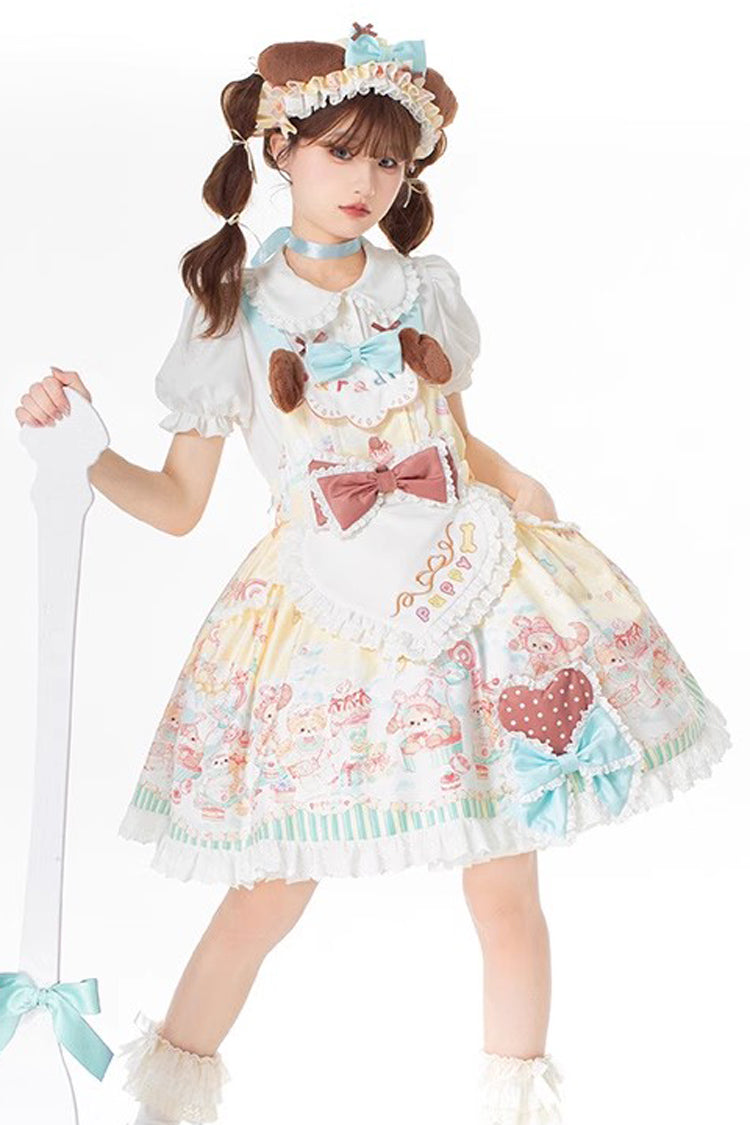 Sweet Pet Paradise Printed Ruffled Bow Vintage Strap Dress