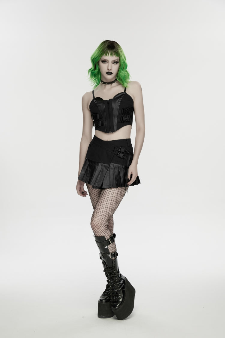 Noir Punk Corset with Lace-Up and Color Blocking