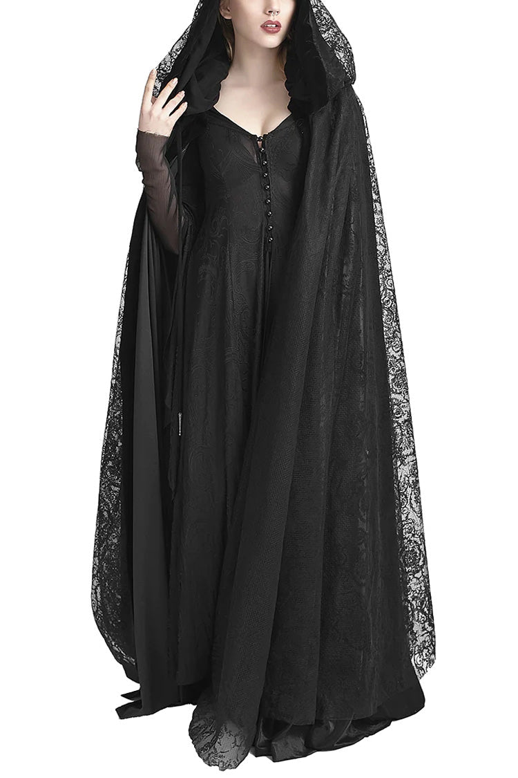 Women's Gothic Hooded Cloak Cape Long Coat with Hollow Design