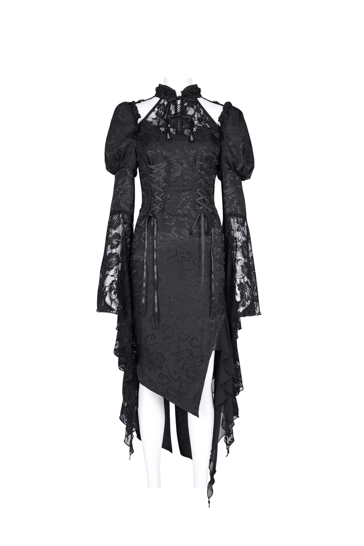 Irregular Gothic Dress with Hime Sleeves & Cutout Lace Details for Women