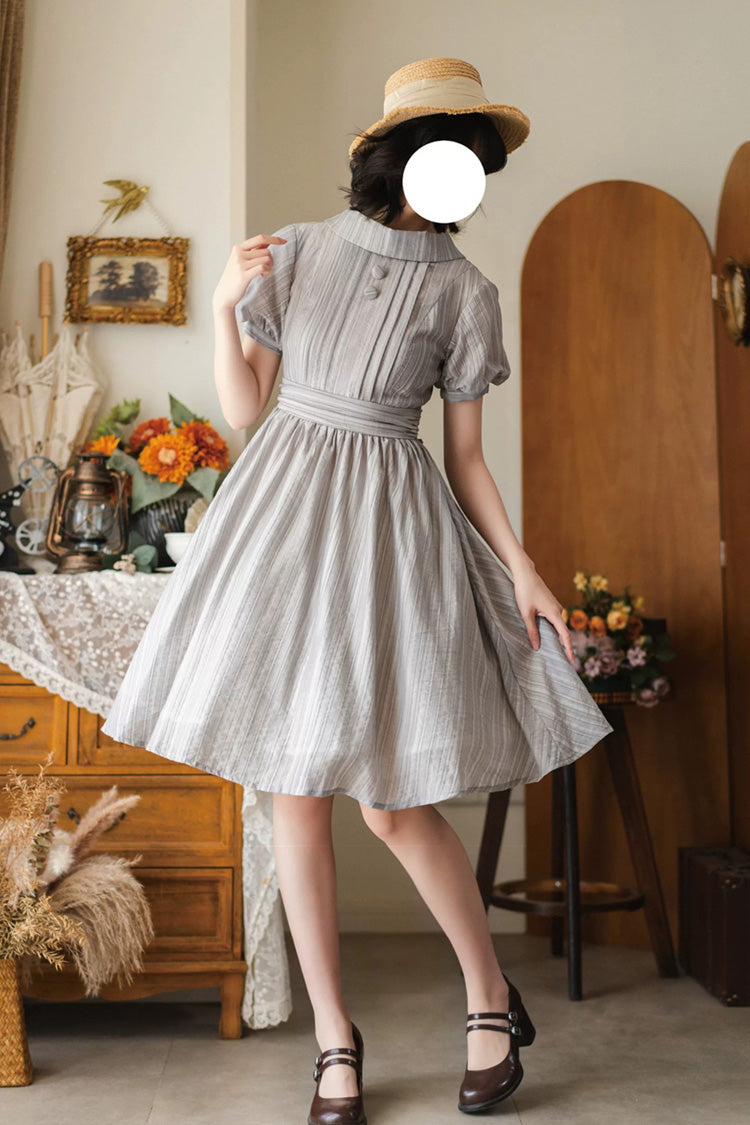 Ash High-Collar Lantern-Sleeve Vintage Lolita Gown
