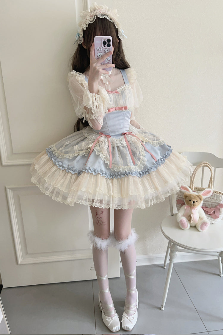 Flower Season Bow-Trim Lace Ballet Lolita Jumper Skirt in Four Colors